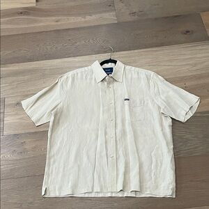 Faconnable Men’s 100% Linen Button Front Shirt Beige/Tan Size Large